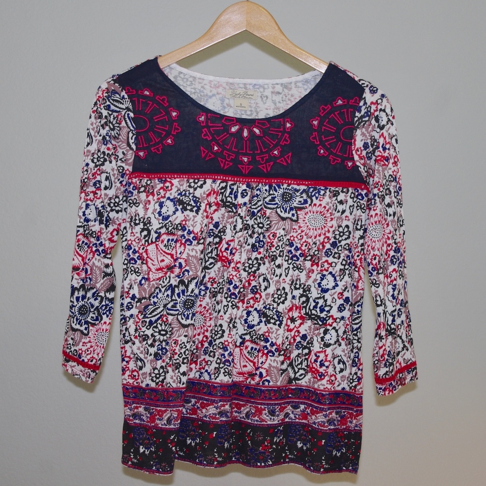 Lucky Brand 3/4 sleeve red & blue floral top - S